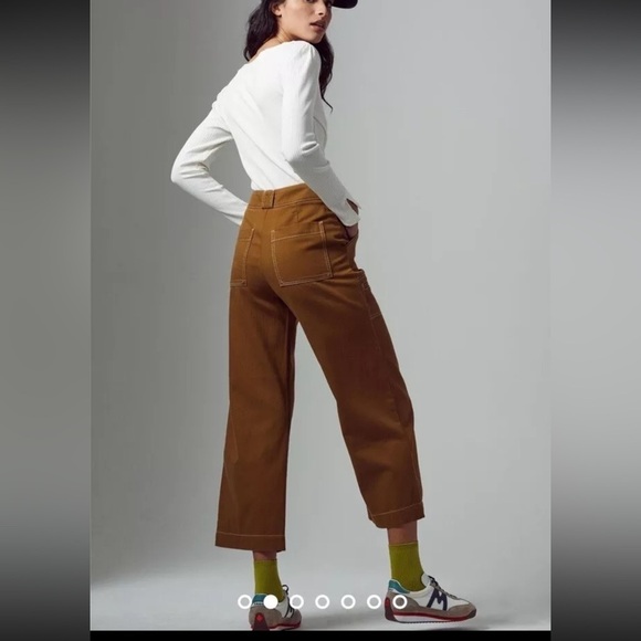 Anthropologie / Porter Wide Leg Cropped Pants / Spicy Mustard Brown / Size 10 - Picture 9 of 9